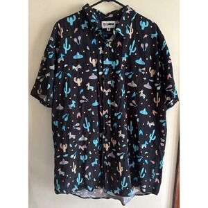 Tipsy Elves Black Hawaiian Shirt Men XXL Button Up Sombrero Cactus Fiesta